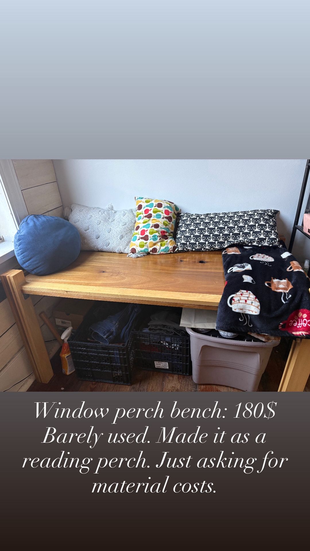 Wooden Window Perch Bench 