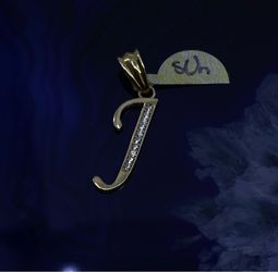 $150 Yellow Gold w Zirconia Letter Initial J Charm Pendant