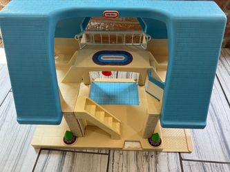 Vtg 1989 Little Tikes Blue Roof 2 Story Doll House
