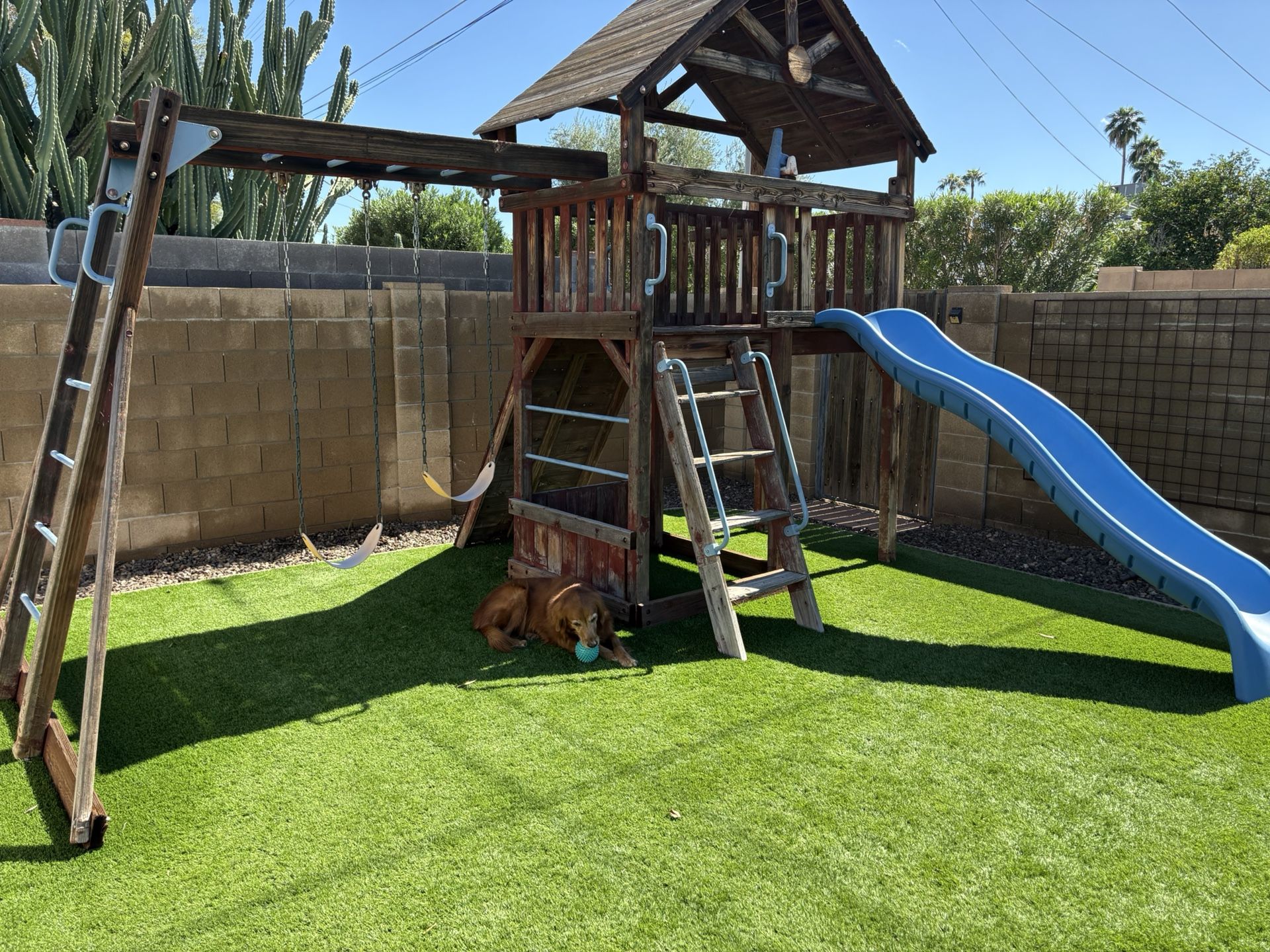 Backyard Redwood Swing Set with Slide
