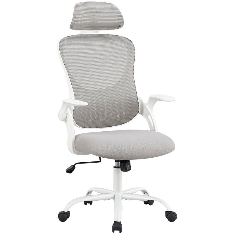High-Back Ergonomic Mesh Chair with Lumbar & Headrest Support, Flip-Up Armrests, Ideal for Office, Study & Home Workstations, Grey