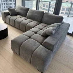 Sectional Sofa Grey Linen Soft Cozy