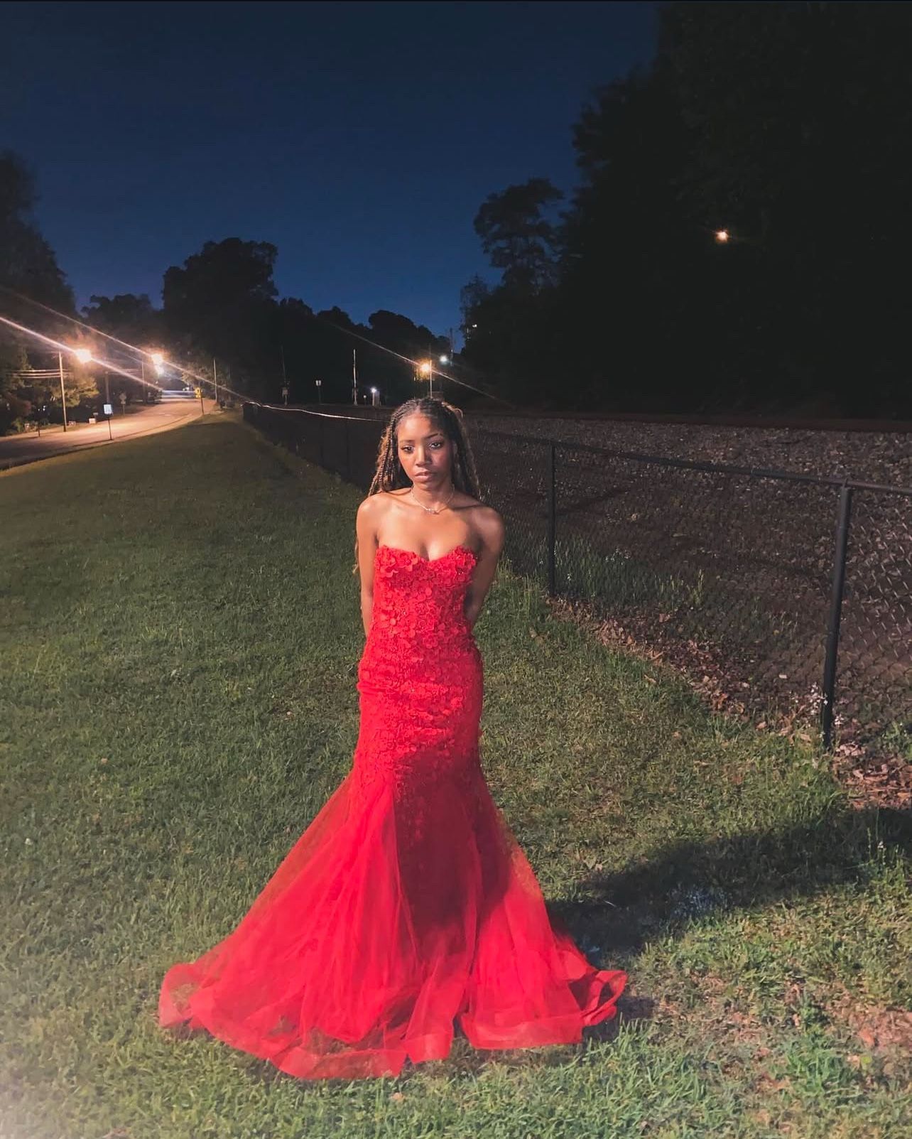 Red sequin tube top prom dress