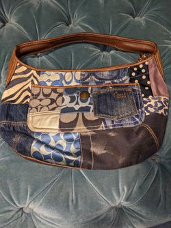 Rare Vintage Coach Denim Patchwork Hobo Shoulder Bag for