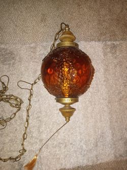 Beautiful Vintage Swag Lamp, Amber Globe