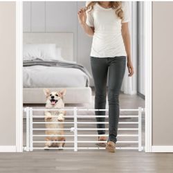 Indoor Dog Gate with Door, 26-41" Extra Wide Full Metal Pet Gate Short Dog Gate for Stairs, Pressure Mount 14'' Tall Small Puppy Low Gate