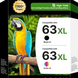 Brand New In Box Unopened   63XL Ink Cartridges Black and Color (2-Pack) for HP Ink 63 63XL HP63 HP63 Ink Works With DeskJet 1112, 2130, 3630 Series; 