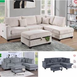 $480 sectional couch usb and ottoman