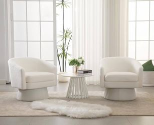 ROCITY Set of 2 Modern Swivel Accent Chair, White Sherpa Upholstered Barrel Chair With Round Base, Cozy Vanity Reading Chair & Single Sofa for Living 