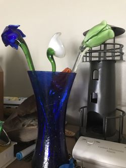 Glass blown flowers and vase only $10