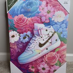 *NEW* Vibrant Colorful Floral Nike Sneaker Shoe Canvas Painting 20” x 15”