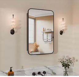 Yuaris 24 in. W x 36 in. H Recessed Rectangular Metal Framed Bathroom Medicine Cabinets with Mirror in Matt Black=Pal-935