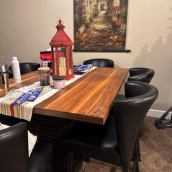 Wood slab Top Table & Chairs