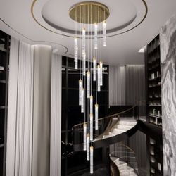 Modern Chandelier LED Dimmable Light Crystal Chandeliers Flush Mounted Ceiling Light Raindrop Crystal Bubble Pendant Lights Living Room Remote Foyer L