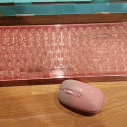 Ubotie Pink Transparent Wireless Keyboard And Mouse Combo