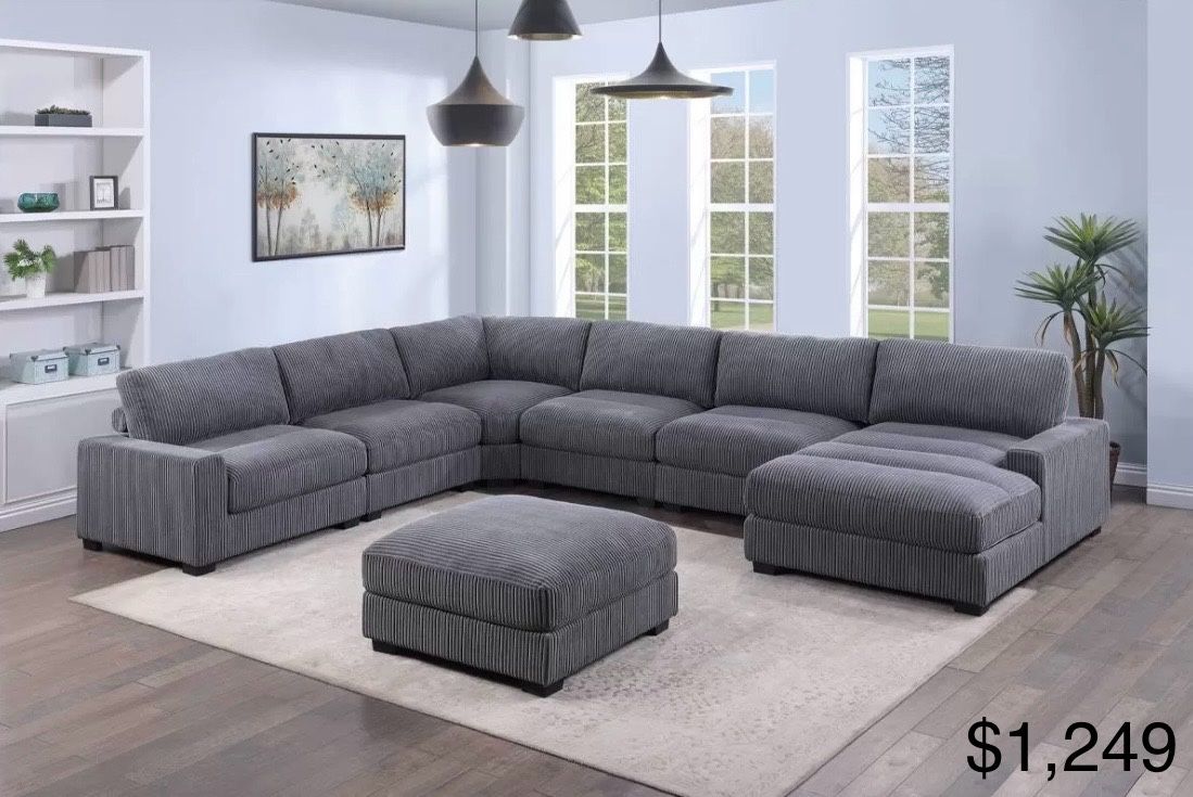 Modular Corduroy Sectional Sofa With Ottoman