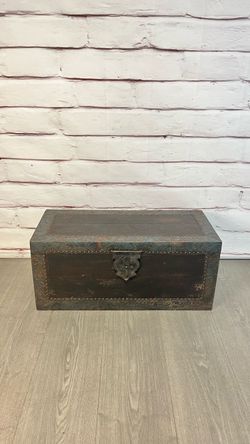 Black Wooden Embossed Metal Storage Trunk