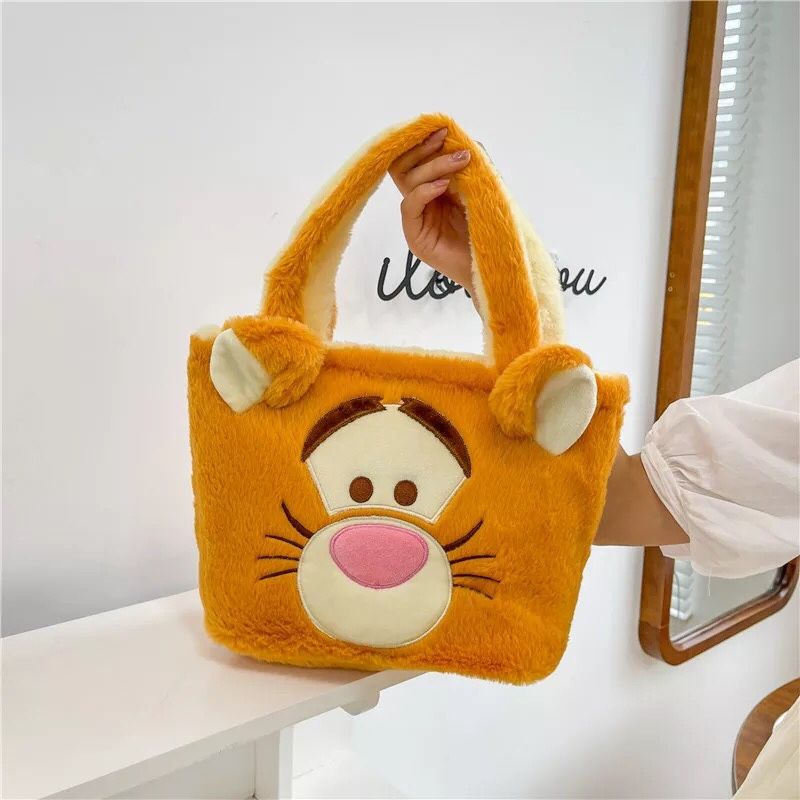 Tigger Winnie the Pooh fur tote bag reversible fuzzy cartoon bear yellow pumpkin