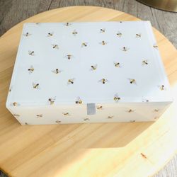 Rare Rachel Ashwell Bee Print Beveled Glass Jewelry Box Honeybee Bumblebee Decor Storage