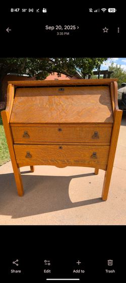 Antique Oak Drop-Front Secretary Desk