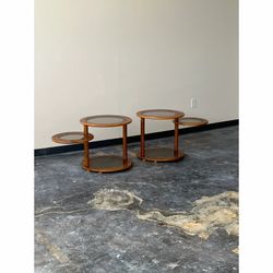 Vintage PostModern Oak and Glass Side End Tables c. 1970/80's