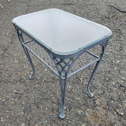 Vintage Wrought Iron Side Table With Glass Top By Solebury