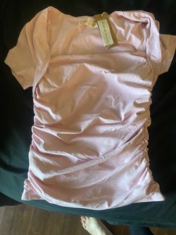 Blush Dolf Pink Ruched Short Sleeve Top