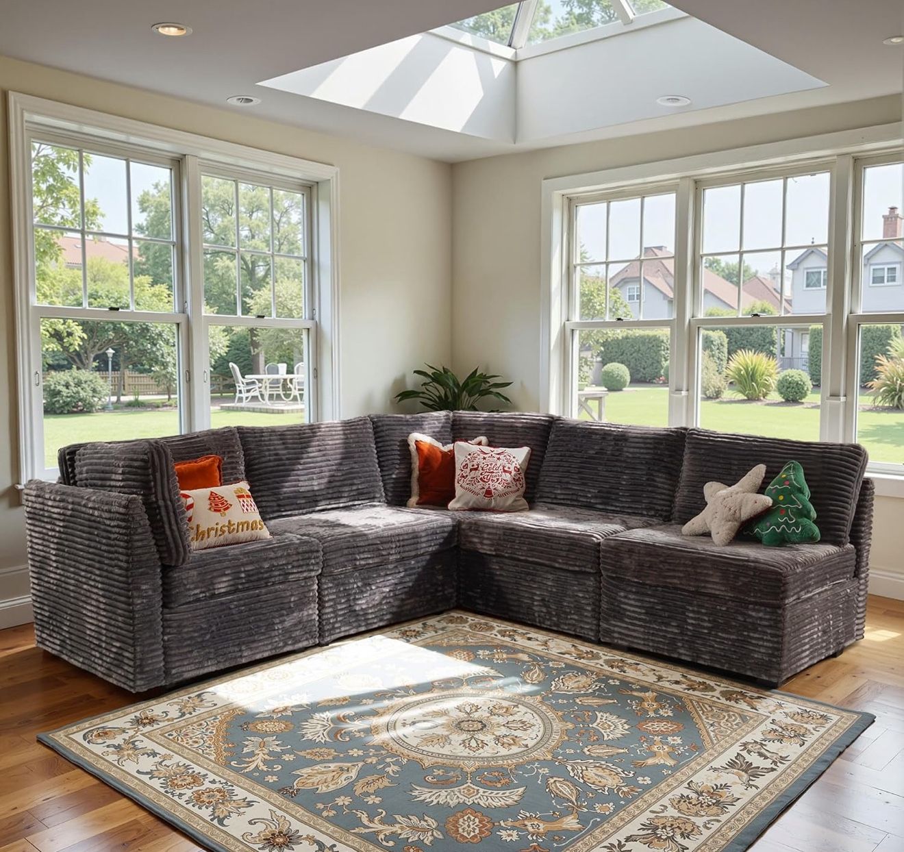 Modular Sectional Sofa with Chaise U Shaped Sectional Couch for Living Room, 5-Seater Comfy Cloud Couches, Plush Corduroy, Black