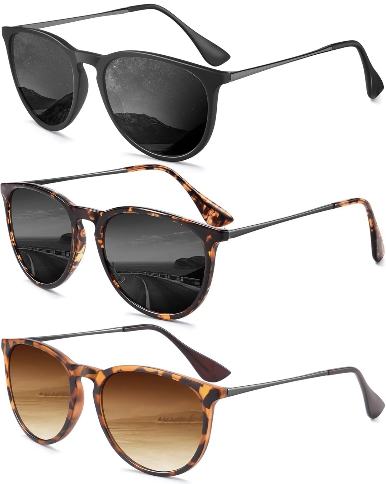 Sunglasses Womens Polarized Sunglasses-Women: Retro Round Sun Glasses with UV400 Protecion Trendy 3 Pack