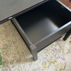 Black wooden coffee table- opens and expands with storage inside and underneath