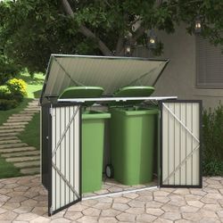 New Heavy Duty  5.8x3.3 FT Outdoor Storage Shed Metal Garbage Shed with Lid Chain Hydraulic Gas Rod for Lawn Tools, Bikes, Toys,Garbage Bin,Black   Ne