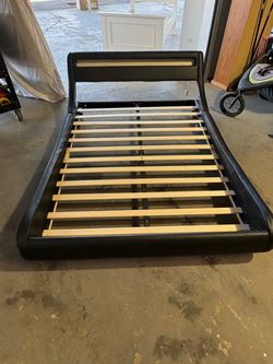 Black Faux Leather Platform Bed Frame Full Size