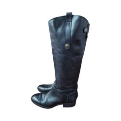 Sam Edelman Penny  Black Leather Riding Back zip up Boots Women's 9