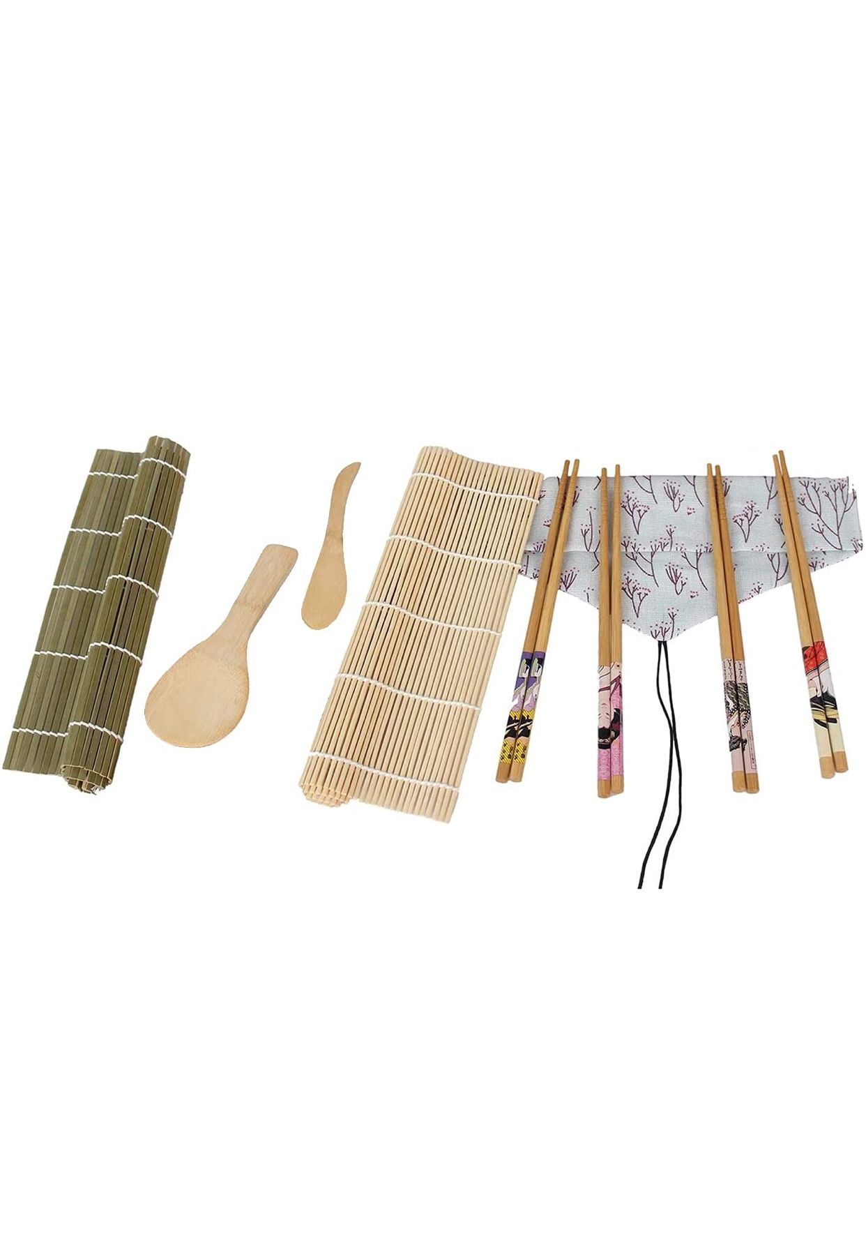Sushi Making Kit,Bamboo Sushi Mat Diy Sushi Mould Includes 2 Sushi Roll Mats, 4 Pairs Of Chopsticks Paddle Bamboo Sushi Rolling Mat Kit