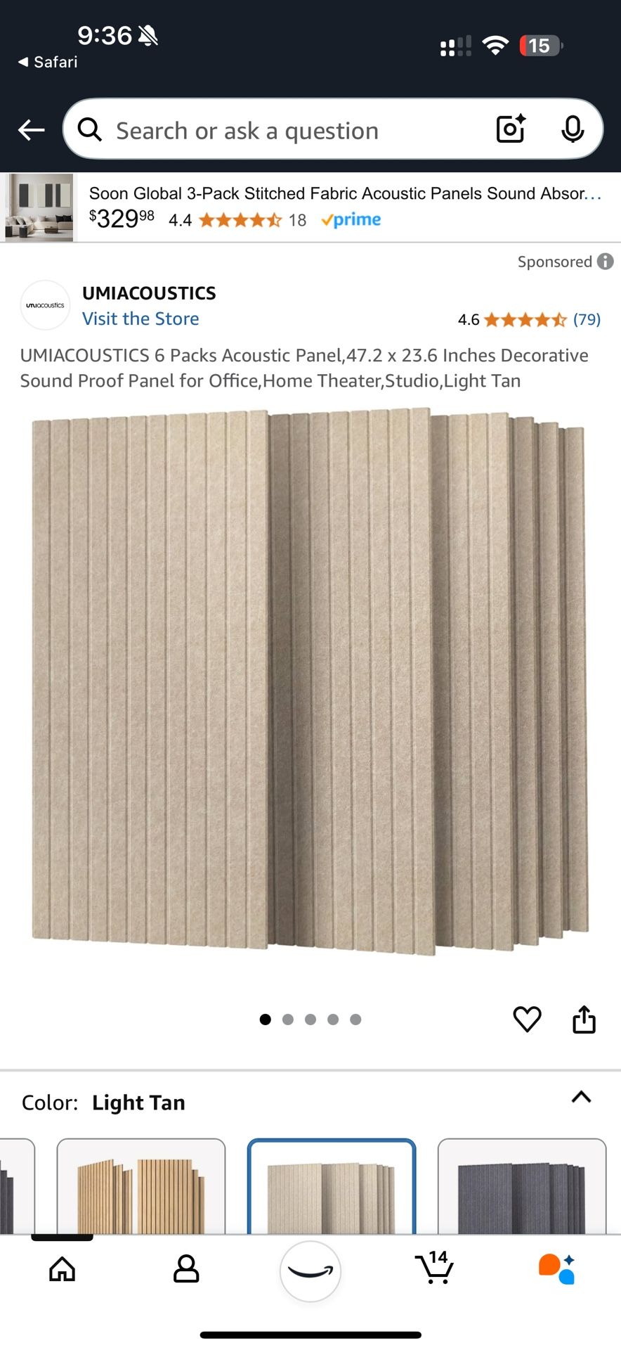 New UMIACOUSTICS 6 Packs Acoustic Panel,47.2 x 23.6 Inches Decorative Sound Proof Panel for Office,Home Theater,Studio,Light Tan