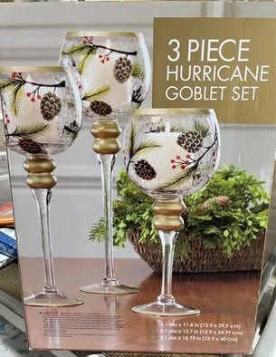 3-Piece Hurricane Goblet Set Candle Holders