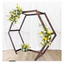 Heavy Duty Dual Wooden Hexagon Frame Wedding Arch Backdrop, Ceremony Canopy Stand 7ftx8.5ft