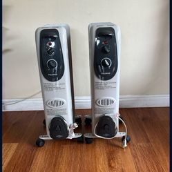  2X Portable Oil Radiator Heater for Indoor Use, 3 Heat Settings, , 11"D x 14.8"W x 25.2"H,