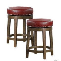 💥P203#4 $130 Lexicon Whitby 25 Inch Counter Height Wooden Bar Stool with Solid Wood Legs and Faux Leather Round Swivel Seat, Red (2 Pack)