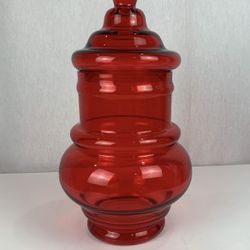 Red Glass Vase With Lid