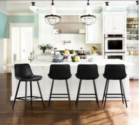 New 24-inch Set of 4 Black Faux Leather Counter Stools