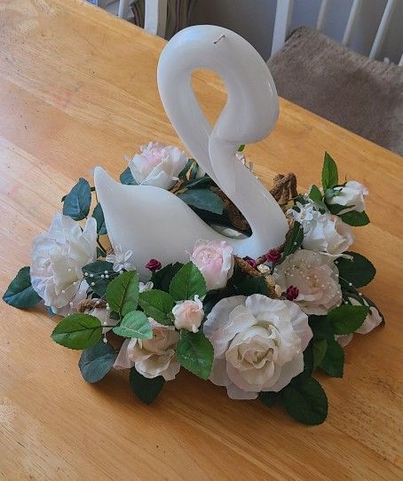 Swan Decorative Candle Beautiful Roses