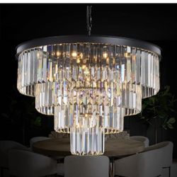 Large Crystal Chandelier Modern Black 30" Round Chandeliers for Staircase K9 4-Tier Large Ceiling Pendant Light Fixtures Luxury Chandelier for High Ce