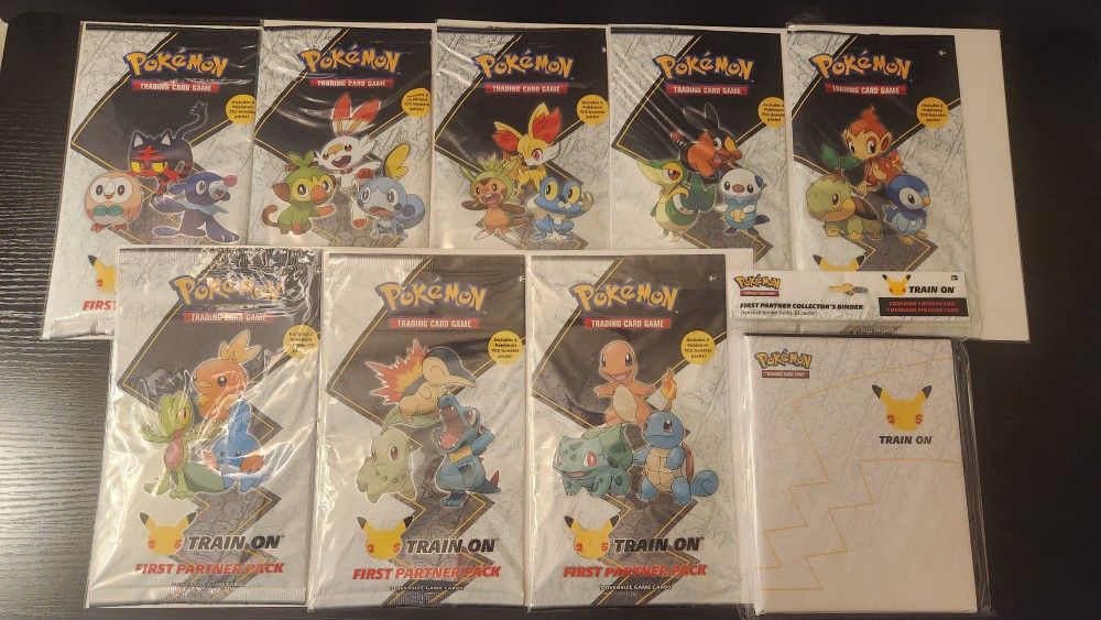 Pokemon 25th Anniversary Celebrations First Partner Packs Complete Set 8 Packs With Pikachu Binder