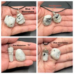 Blue Moonstone Genuine Pendant Necklace & Stone Set