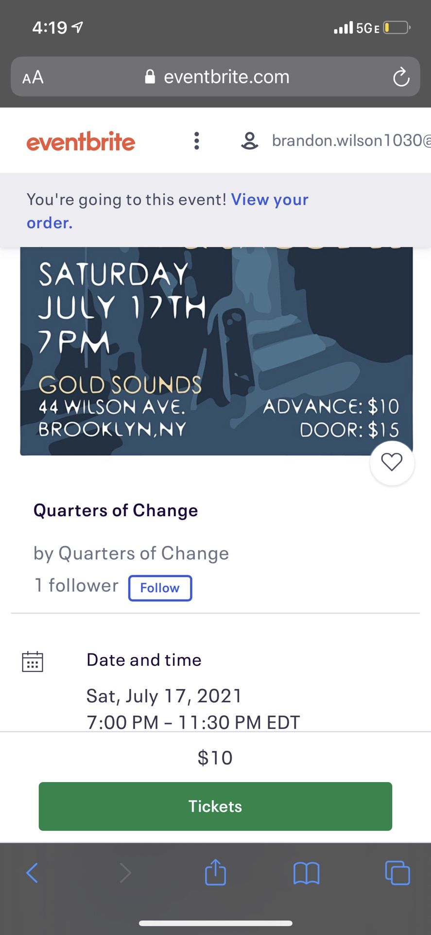 Tickets For Quarters Of Change At Gold Sounds Brooklyn July 17th