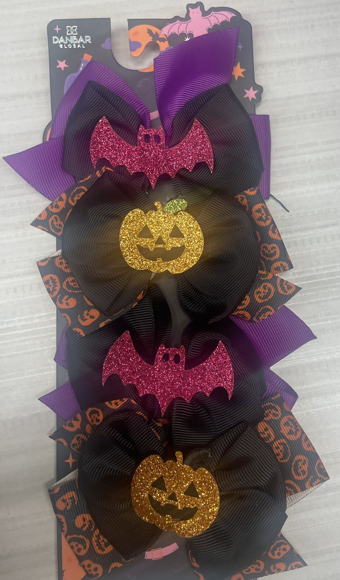 Glitter Bat & Pumpkin Halloween Hair Barrettes – Set of 4