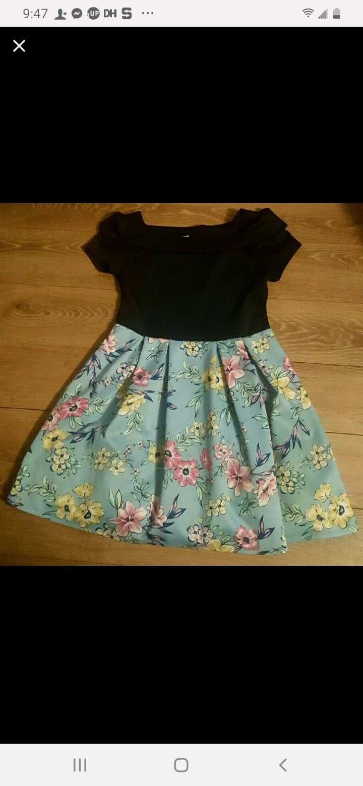 Knitworks Girls Blue Flowered Skater Dress