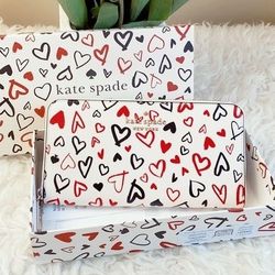 1 DAY SALE ONLY🎉‼️Kate Spade New Scribble Hearts Parchment Zip Around Continental Leather Wallet 