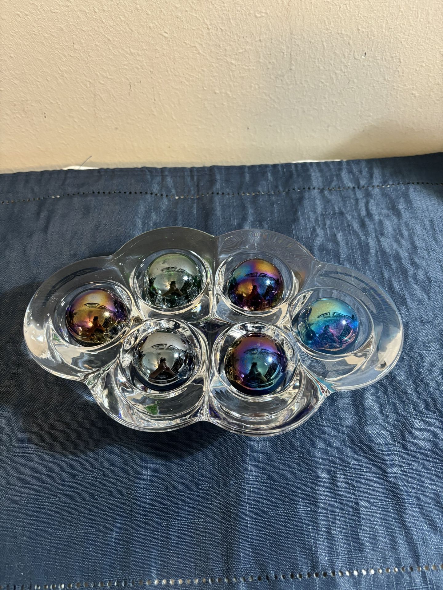 Abstract Art Crystal Clear Glass With 6 Glass Balls 